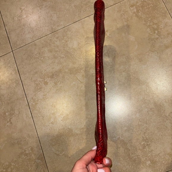 Snakeskin Red Textured Leather Clutch with Metallic Clasp - Picture 4 of 6